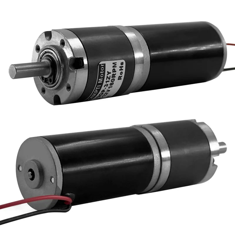 Two black and silver motors on a white background