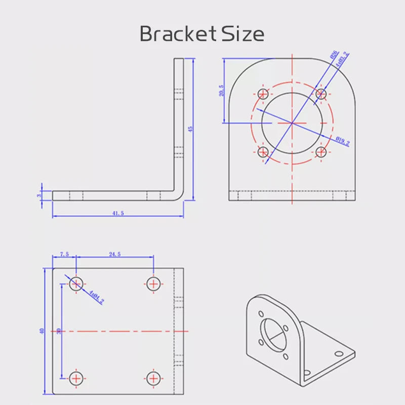 32GP-31ZY Miniature Planetary Reducer Motor Low Speed DC 12/24V   - Bracket Size Diagram