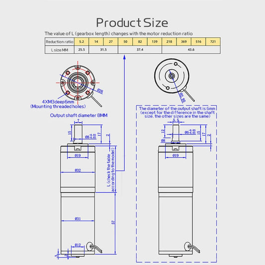 32GP-31ZY Miniature Planetary Reducer Motor Low Speed DC 12/24V   - Diagram