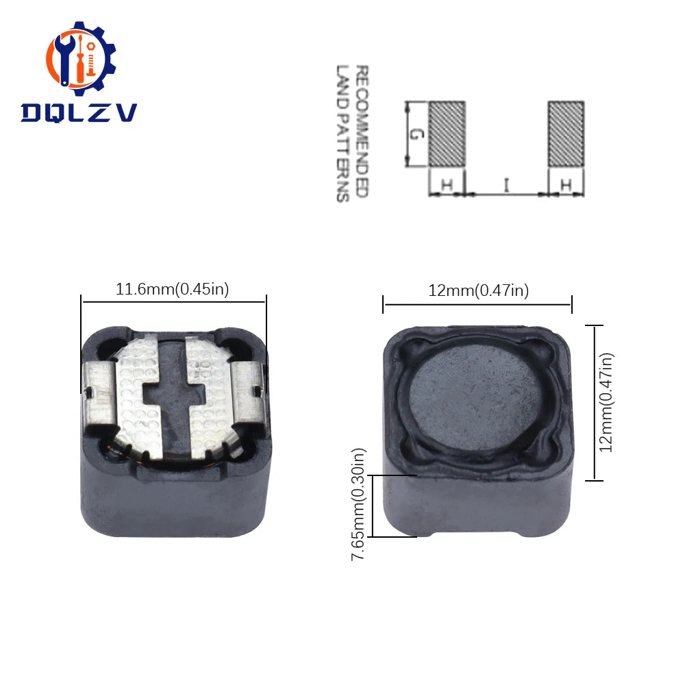 Two black electronic components with measurements and DOLZV branding on a white background