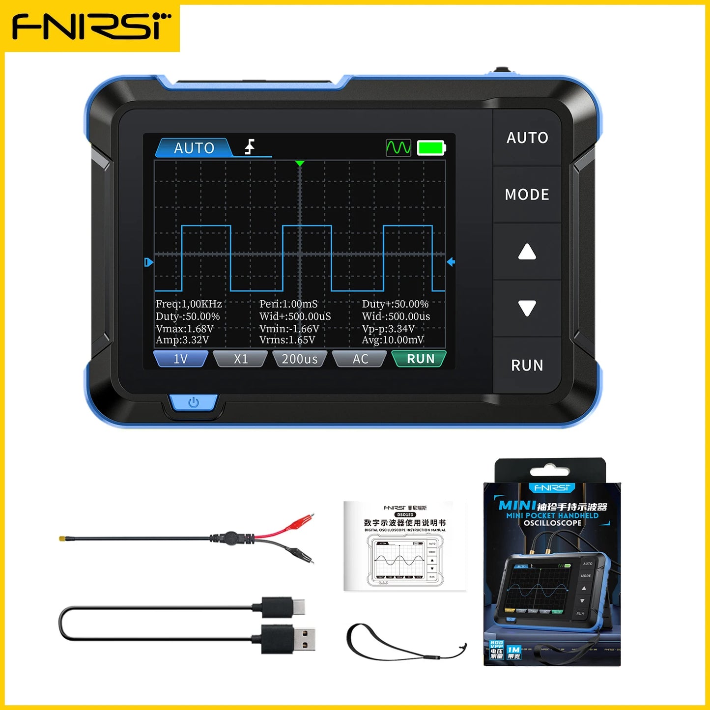 FNIRSI DSO153 Digital Portable Oscilloscope Signal Generator -box include