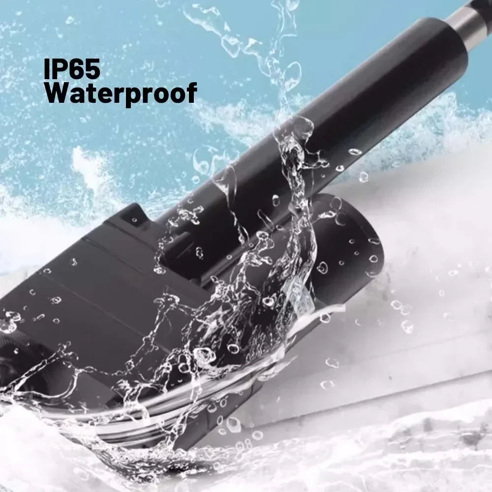 Phone case with water splashes and 'IP65 Waterproof' text on a blue background