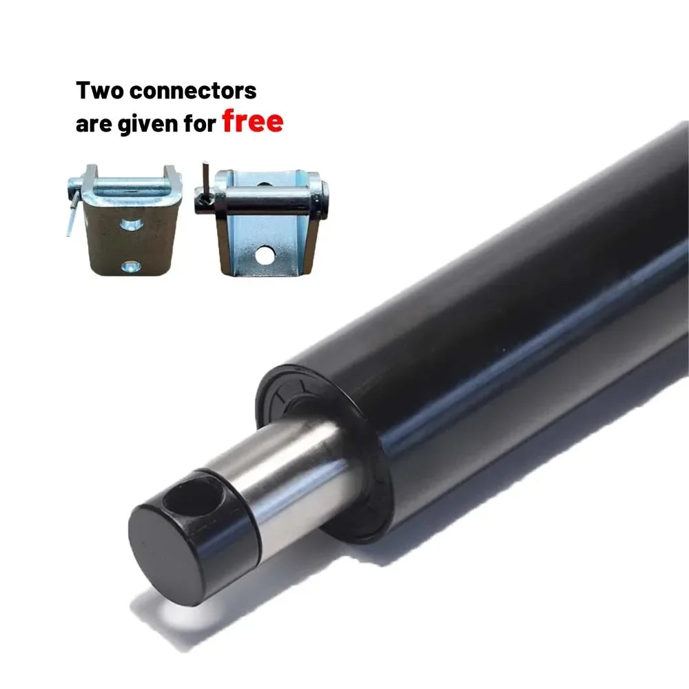Black cylindrical component with two connectors on a white background