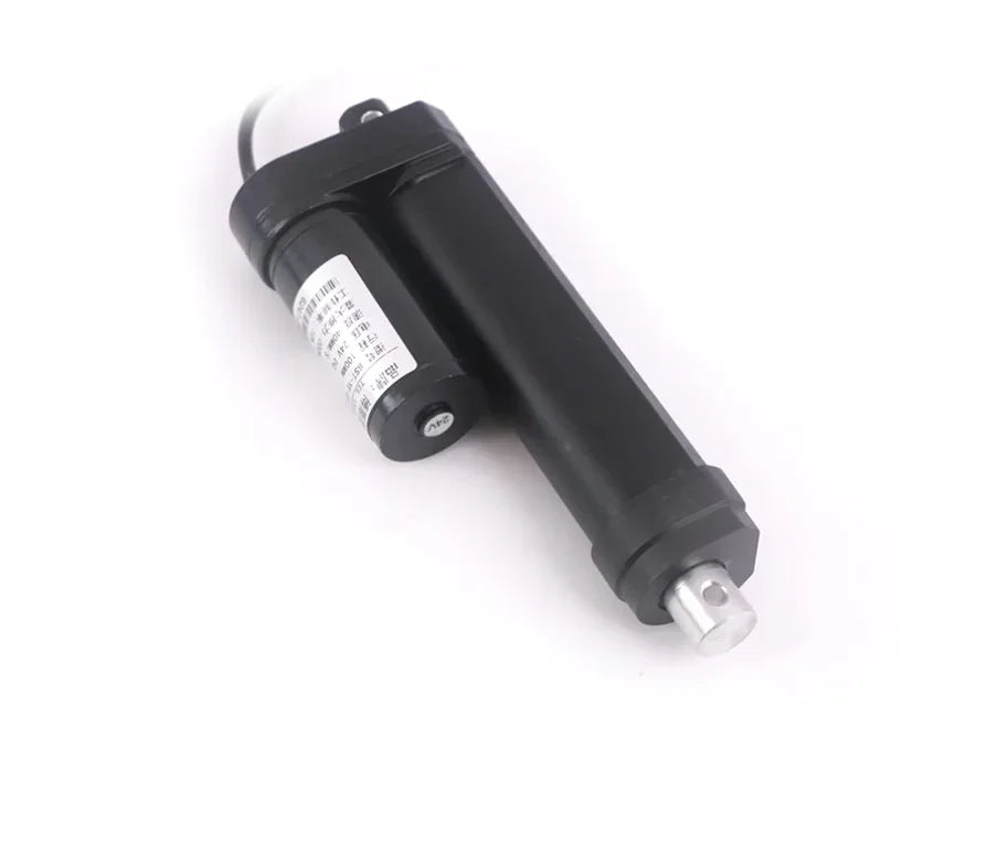 Black linear actuator on a white background
