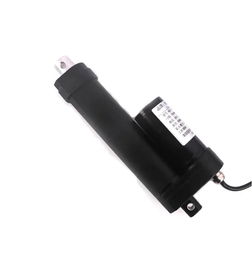 Black linear actuator on a white background