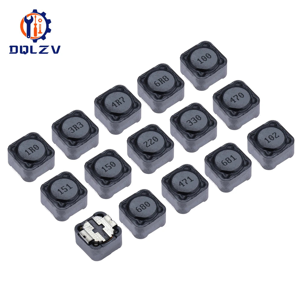 Collection of electronic components with labeled values on a white background, featuring the brand 'DOLZV'.