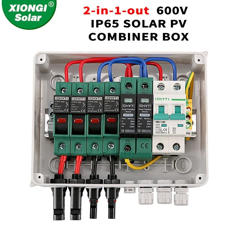 Solar Photovoltaic combiner box - lightning protection 2 input 1 out  MCB SPD box IP65