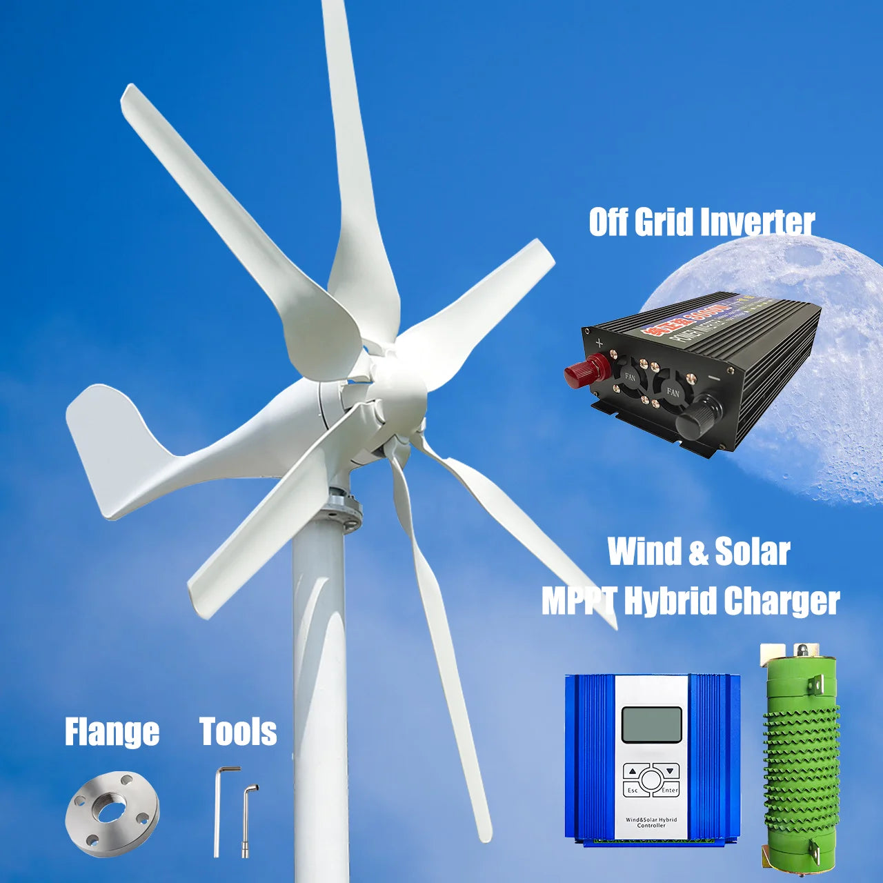 Wind Turbine Generator with off-grid inverter & Hybrid Controller