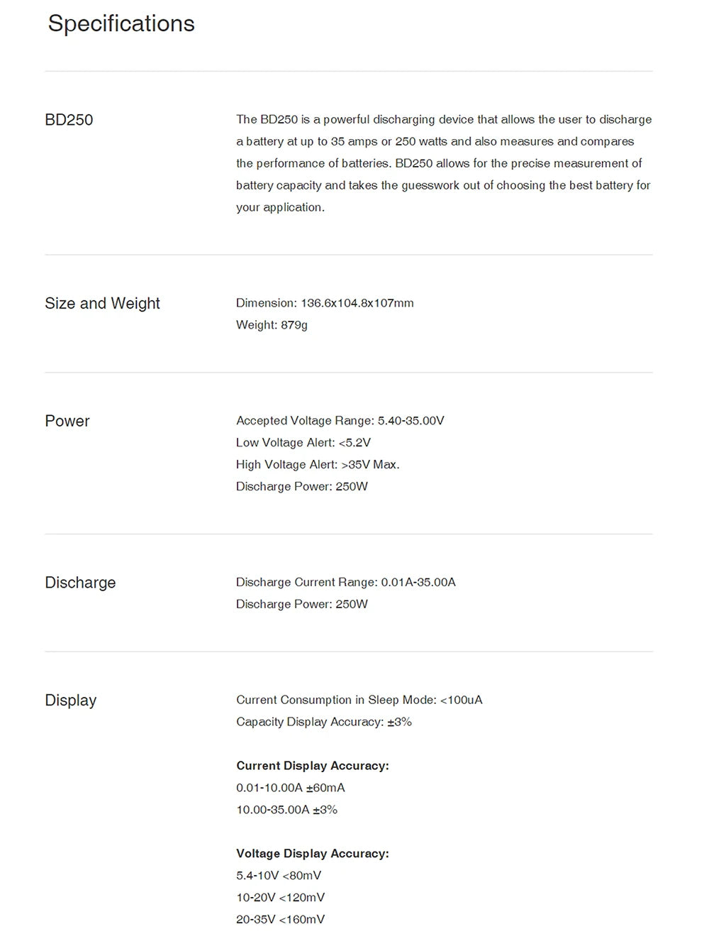 Battery Discharger & Analyzer - specification