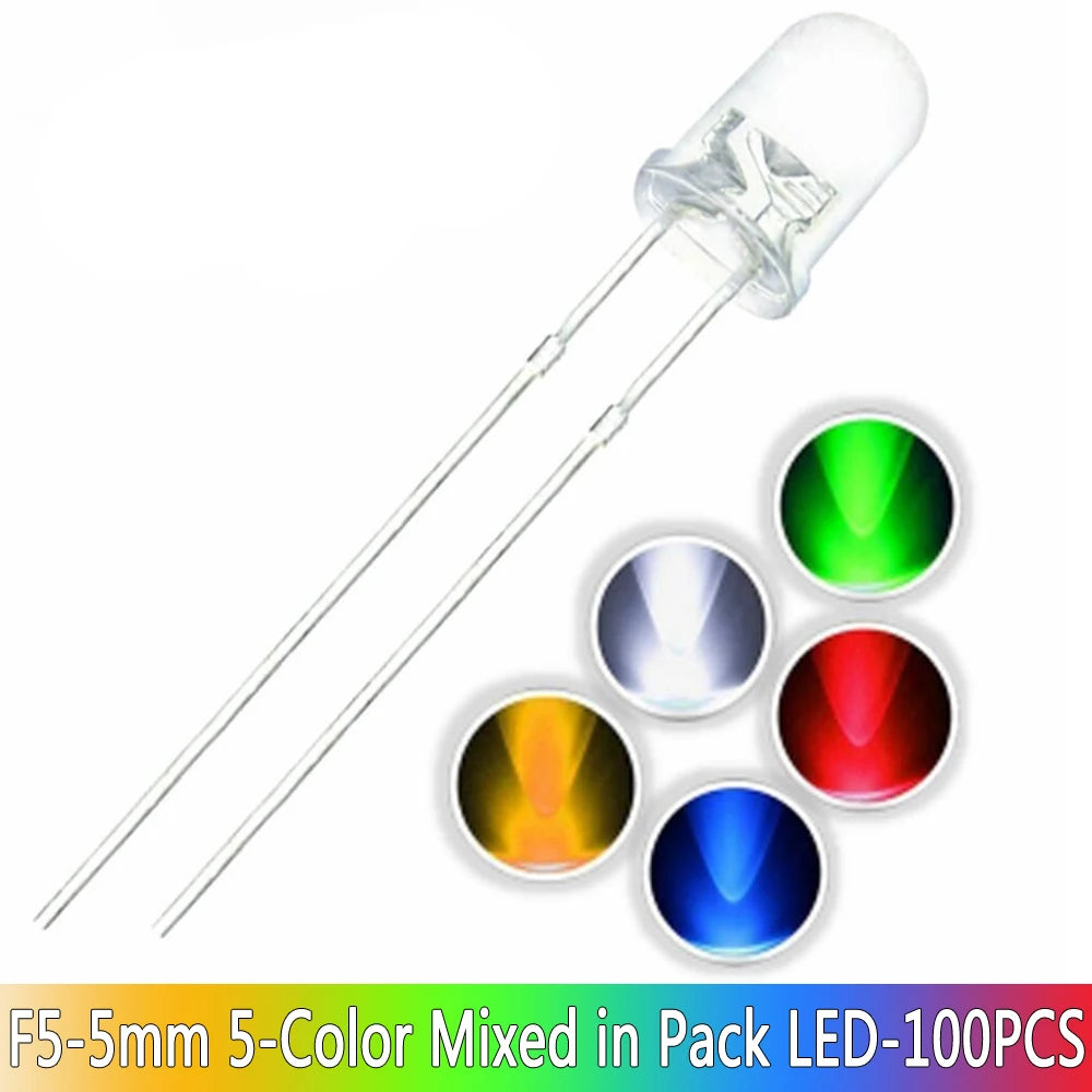 100PCS/lot F5 5MM Round -MIX 5 colour Diode