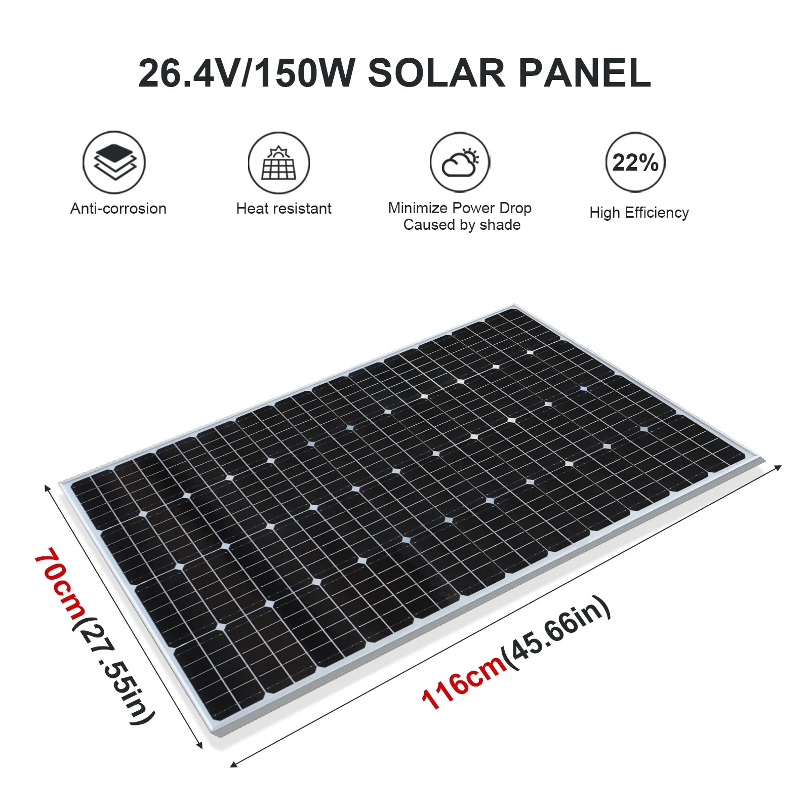 150W Monocrystalline Waterproof Solar Panel 12V Charging