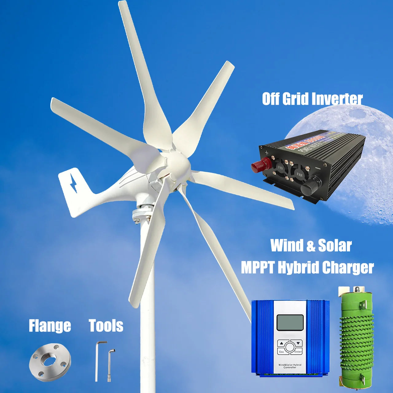 Wind Turbine Generator System with off grid inverter & MPPT Charger Kit 