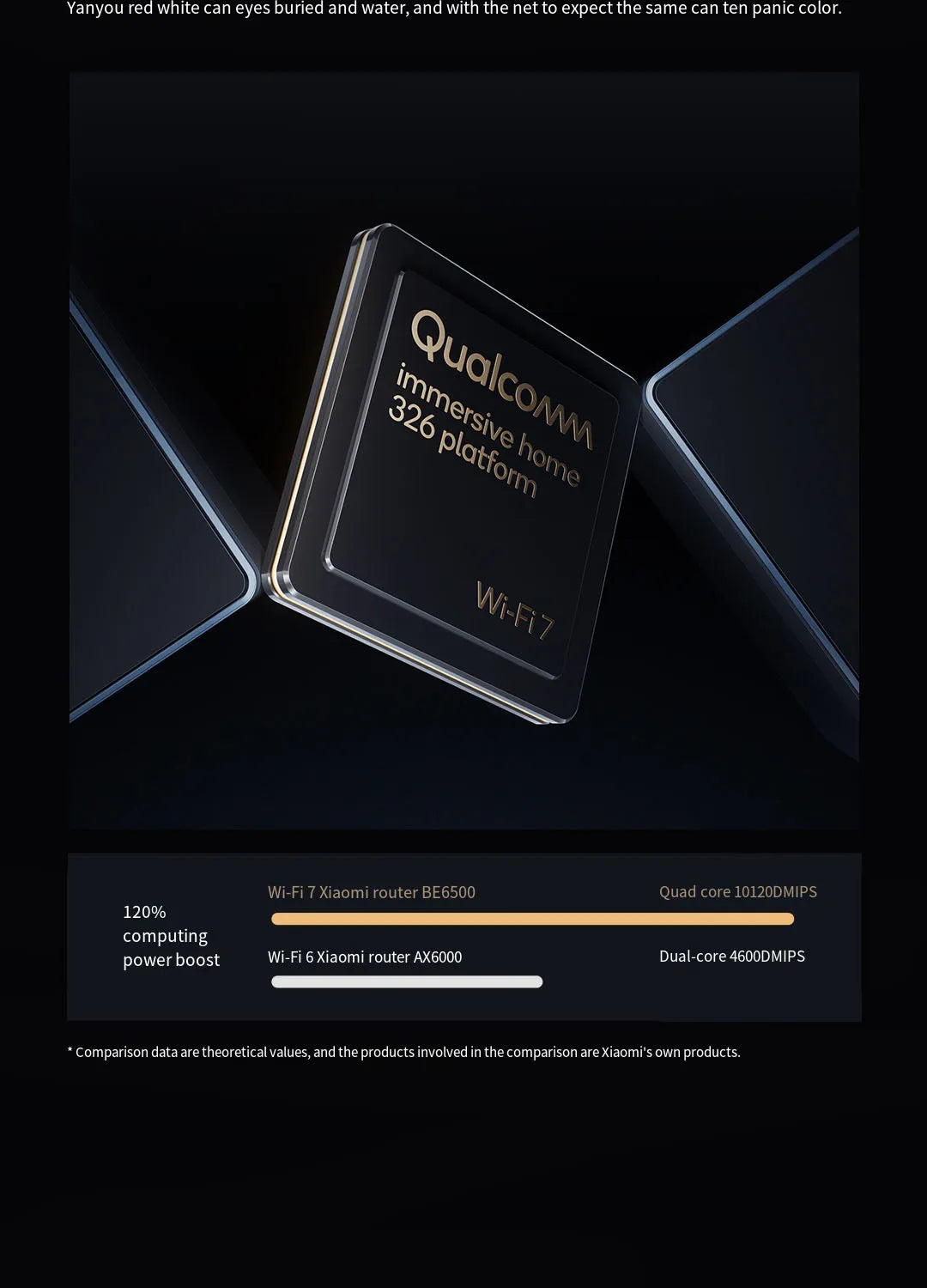 Qualcomm processor on a dark background with text and graphics.