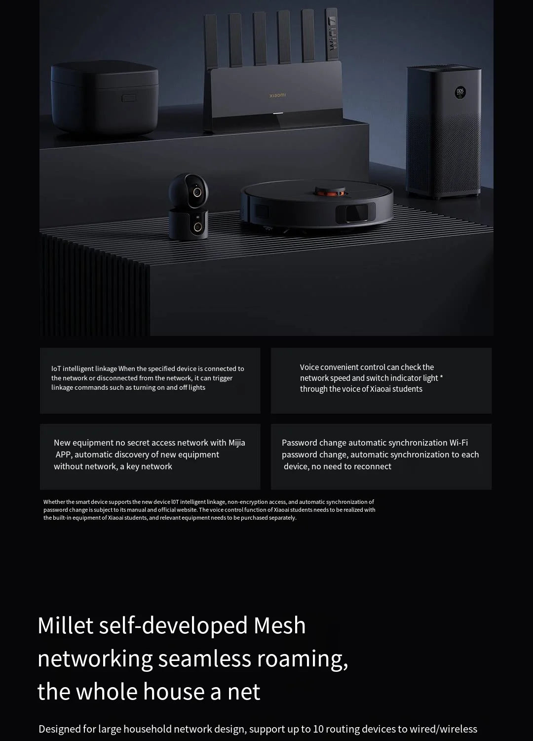 Smart home device setup with text on a dark background